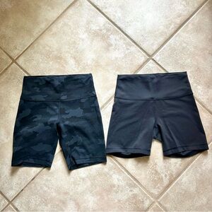 SET OF 2 - Lululemon biker shorts, size 8, solid black and black camo